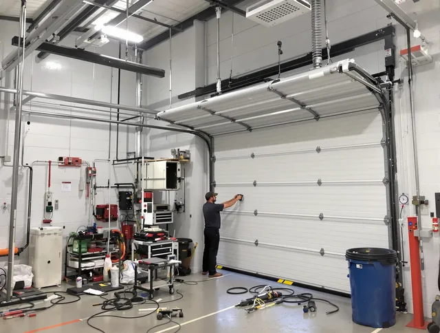 Miami Beach Garage Door Repair certified technician performing commercial door repair at a Miami Beach business facility
