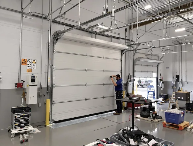 Commercial garage door repair being performed by Miami Beach Garage Door Repair expert in Miami Beach