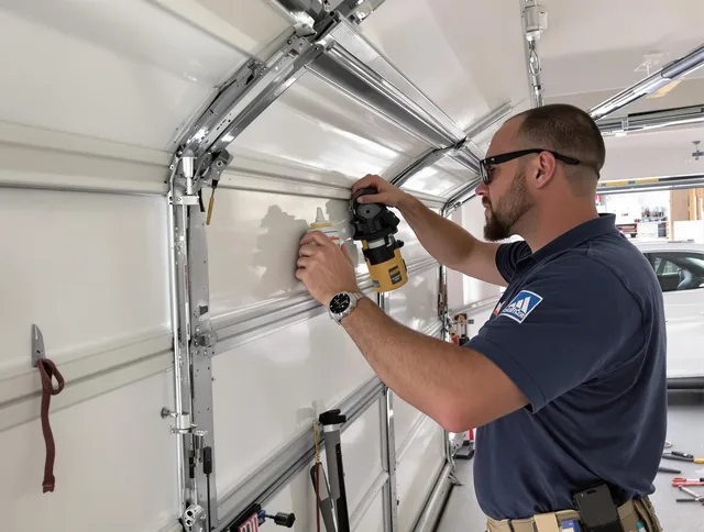 Miami Beach Garage Door Repair technician quieting a noisy garage door in Miami Beach