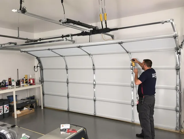 Miami Beach Garage Door Repair certified technician performing overhead door system repair in Miami Beach