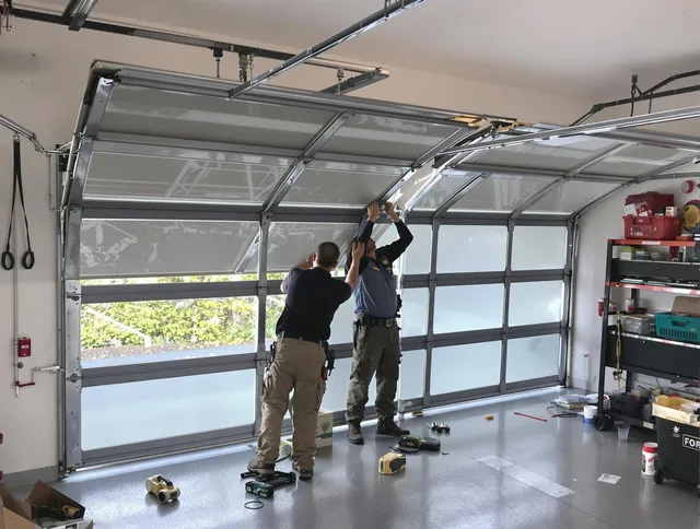 Miami Beach Garage Door Repair expert performing precise panel replacement on Miami Beach garage door